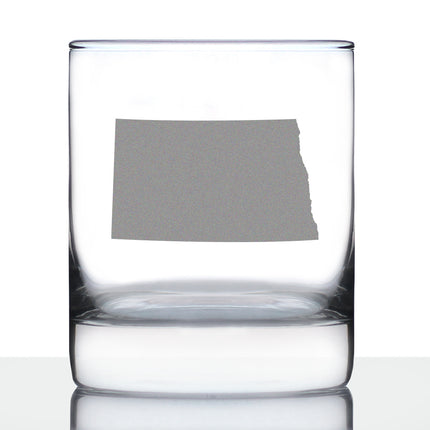 North Dakota State Outline Whiskey Rocks Glass - State Themed Drinking Decor and Gifts for North Dakotan Women & Men - 10.25 Oz Whisky Tumbler Glasses