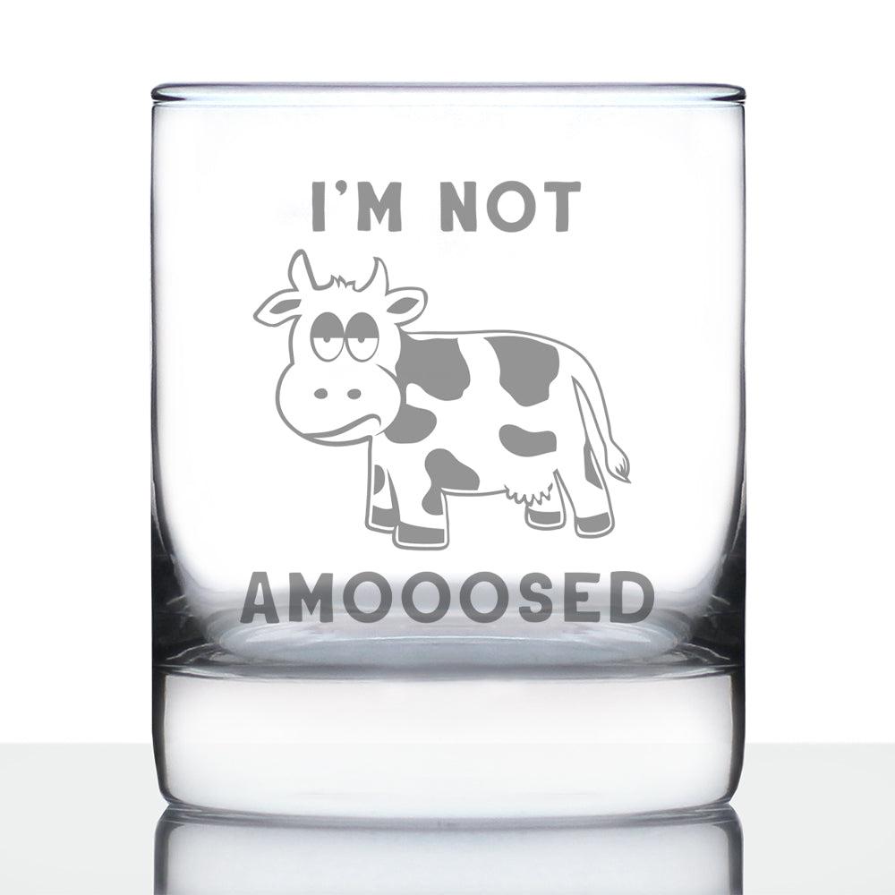 Not Amooosed - Funny Cow Whiskey Rocks Glass Gifts for Men &amp; Women - Fun Whisky Drinking Tumbler Décor