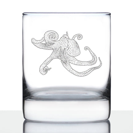 Octopus Engraved Whiskey Rocks Glass, Unique Decorative Gifts for Beach House, Nautical Birthday Gift for Men & Women Who Love Octopuses