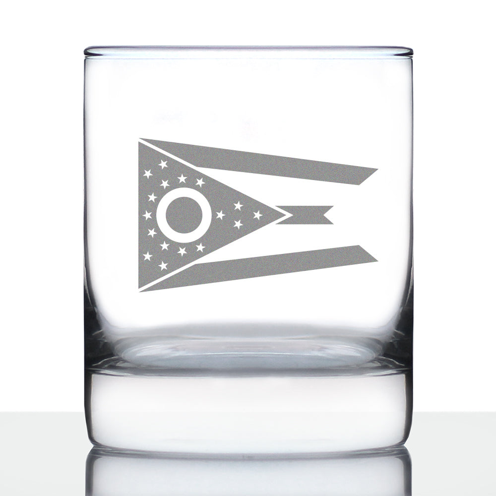 Ohio Flag Whiskey Rocks Glass - State Themed Drinking Decor and Gifts for Ohioan Women &amp; Men - 10.25 Oz Whisky Tumbler Glasses