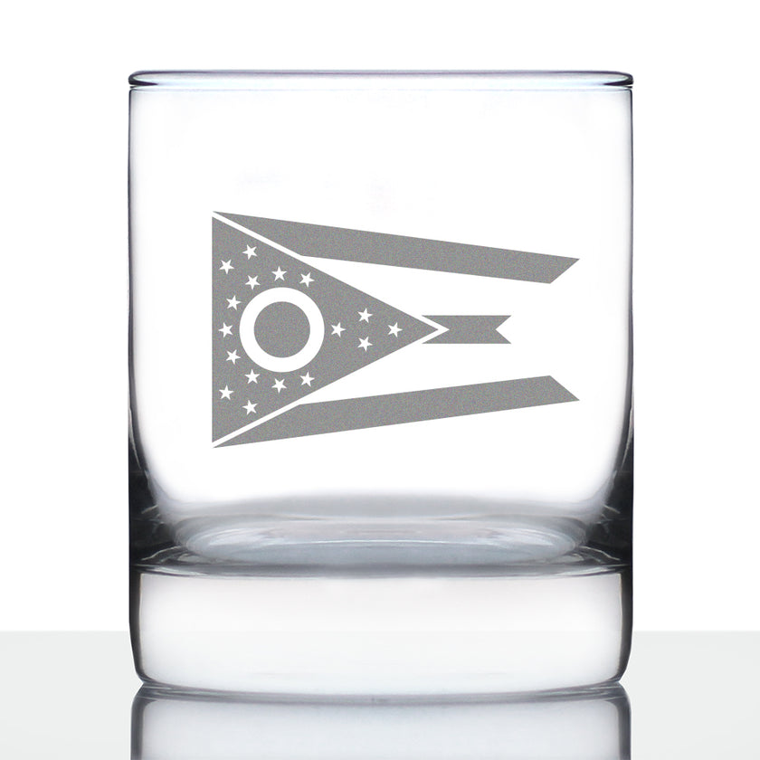 Ohio Flag Whiskey Rocks Glass - State Themed Drinking Decor and Gifts for Ohioan Women & Men - 10.25 Oz Whisky Tumbler Glasses