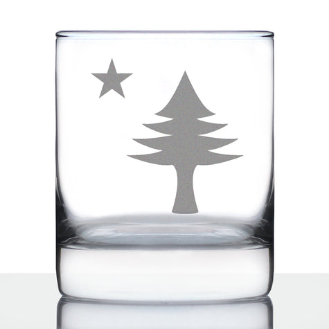 Old Maine Flag Whiskey Rocks Glass - Original 1901 State of Maine Flag Gifts for Women & Men Mainers - 10.25 Oz Whisky Tumbler Glasses