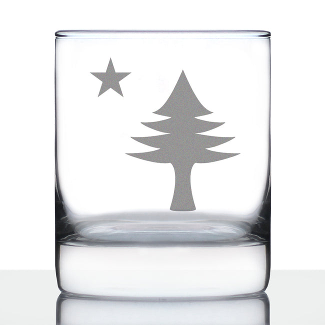 Old Maine Flag Whiskey Rocks Glass - Original 1901 State of Maine Flag Gifts for Women & Men Mainers - 10.25 Oz Whisky Tumbler Glasses