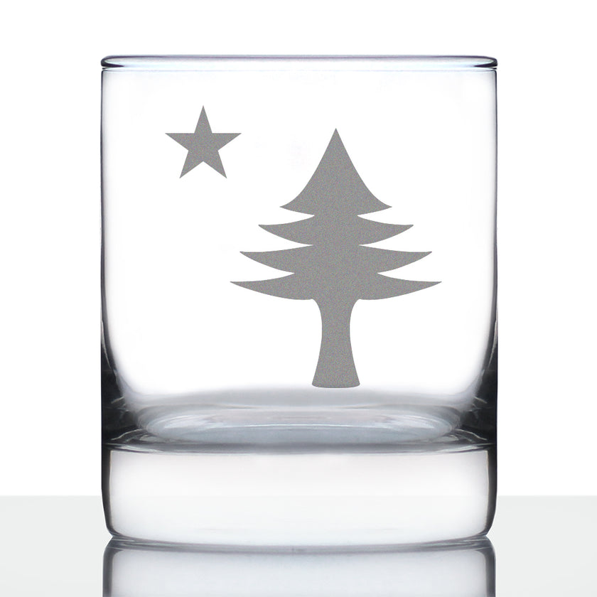 Old Maine Flag Whiskey Rocks Glass - Original 1901 State of Maine Flag Gifts for Women & Men Mainers - 10.25 Oz Whisky Tumbler Glasses