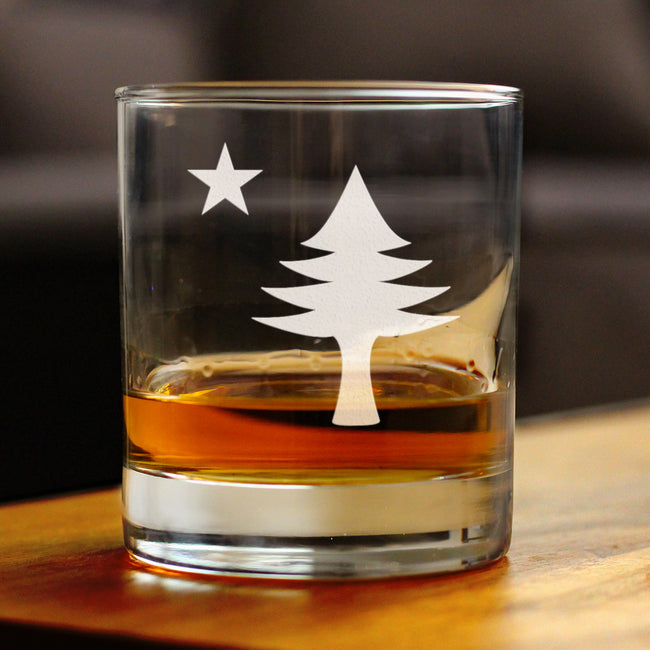 Old Maine Flag Whiskey Rocks Glass - Original 1901 State of Maine Flag Gifts for Women & Men Mainers - 10.25 Oz Whisky Tumbler Glasses