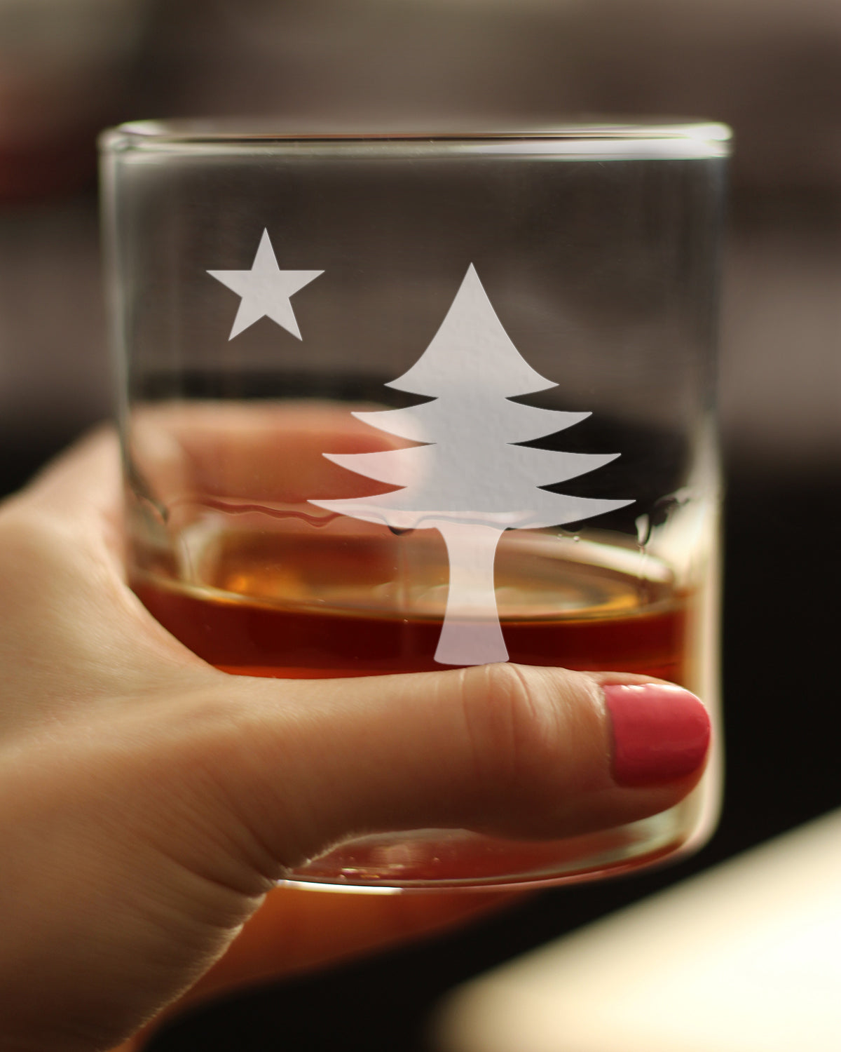 Old Maine Flag Whiskey Rocks Glass - Original 1901 State of Maine Flag Gifts for Women &amp; Men Mainers - 10.25 Oz Whisky Tumbler Glasses