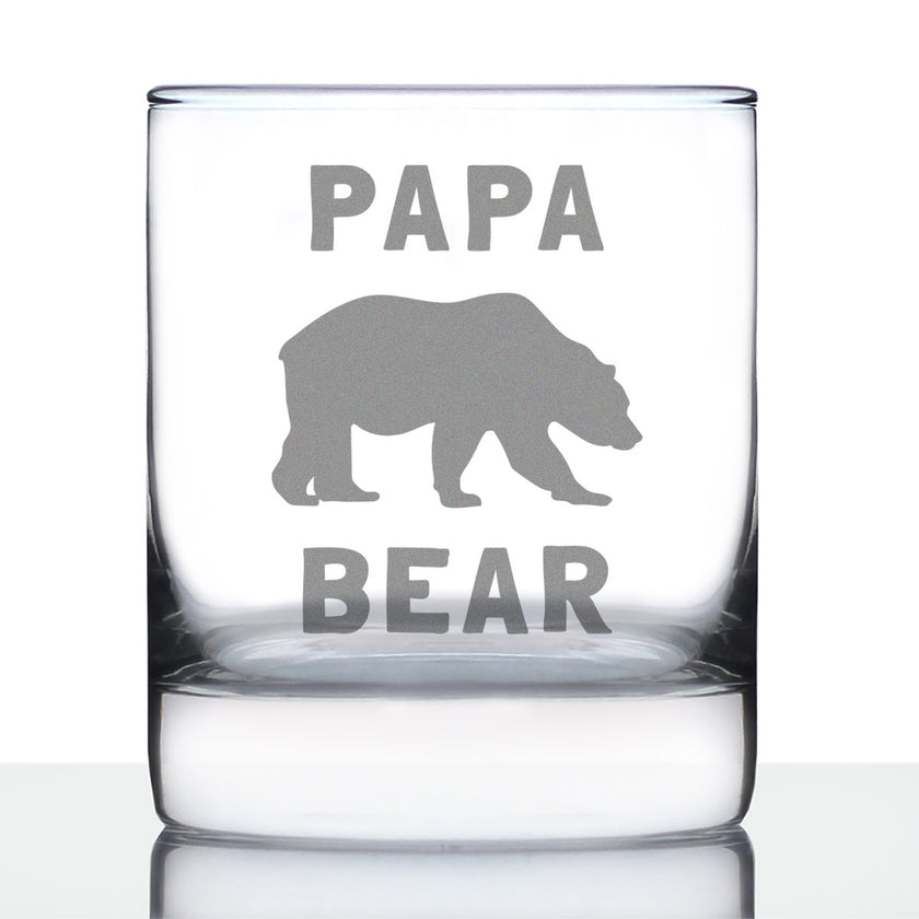 Papa Bear Whiskey Rocks Glass - Cute Funny Dad Gift Ideas for Father's Day or Birthday - 10.25 Oz Glasses