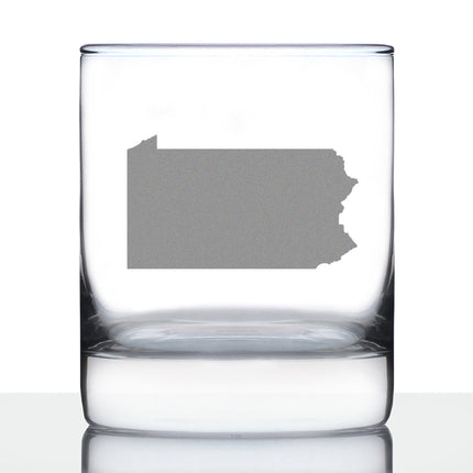 Pennsylvania State Outline Whiskey Rocks Glass - State Themed Drinking Decor and Gifts for Pennsylvanian Women & Men - 10.25 Oz Whisky Tumbler Glasses