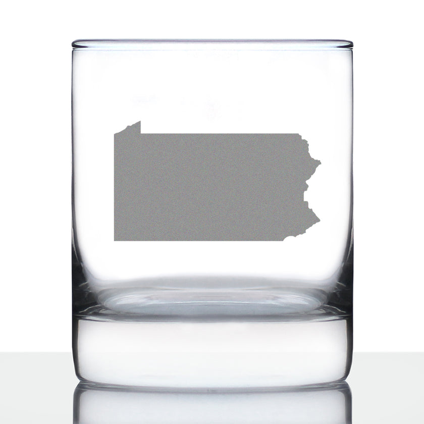 Pennsylvania State Outline Whiskey Rocks Glass - State Themed Drinking Decor and Gifts for Pennsylvanian Women & Men - 10.25 Oz Whisky Tumbler Glasses