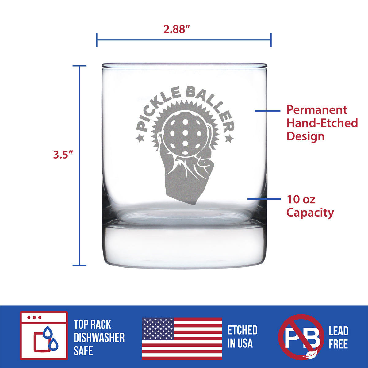 Pickleballer - Whiskey Rocks Glass - Funny Pickleball Themed Decor and Gifts - 10.25 Oz Glasses