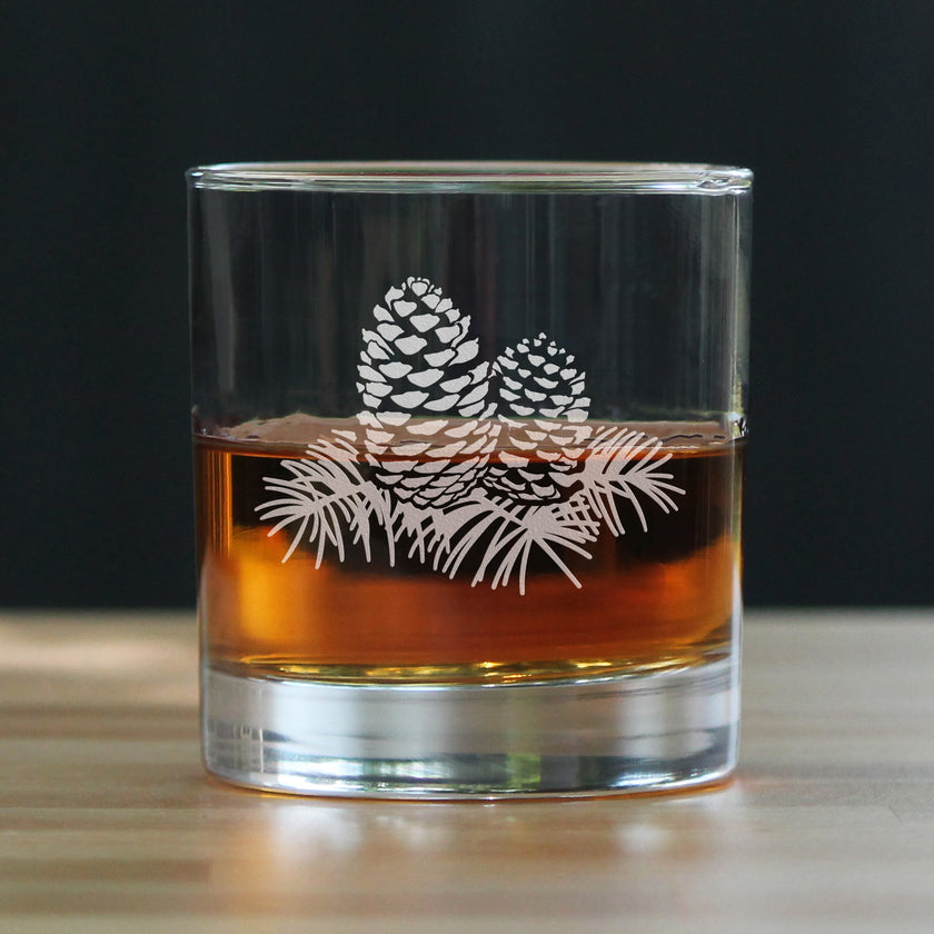Pine Cone Rocks Glass - Rustic Themed Pinecones Decor and Cabin Gifts for Women and Men - 10.25 Oz Glasses