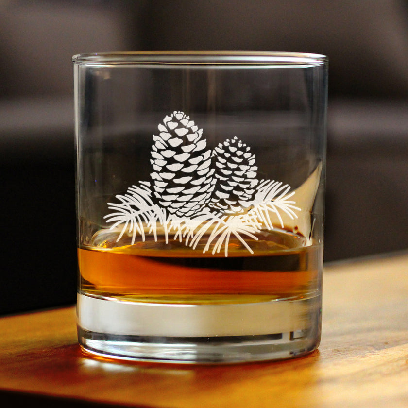 Pine Cone Rocks Glass - Rustic Themed Pinecones Decor and Cabin Gifts for Women and Men - 10.25 Oz Glasses