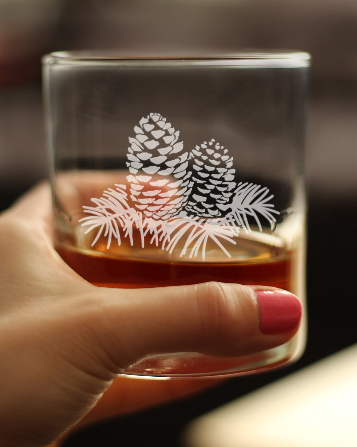 Pine Cone Rocks Glass - Rustic Themed Pinecones Decor and Cabin Gifts for Women and Men - 10.25 Oz Glasses
