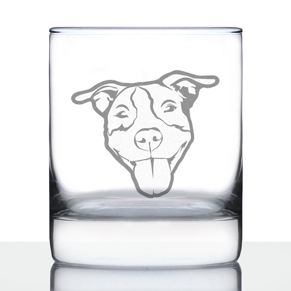 Happy Pitbull - Whiskey Rocks Glass - Unique Pitbull Dog Themed Gifts or Party Decor for Women and Men - 10.25 Oz