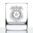 Police Badge Engraved 10 Oz Rocks or Old Fashioned Glass, Unique Gifts for Police Officers, Law Enforcement Gift