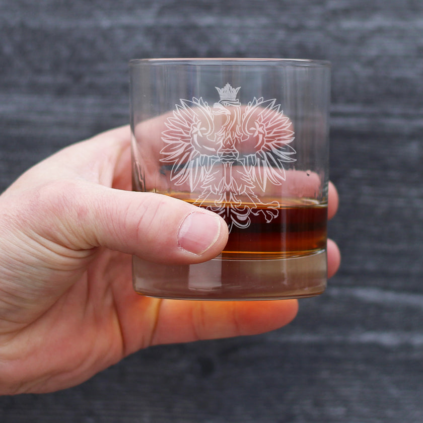 Polish Eagle - Engraved 10 oz Rocks Glass, Party Cup for Poles, Unique Poland Gifts