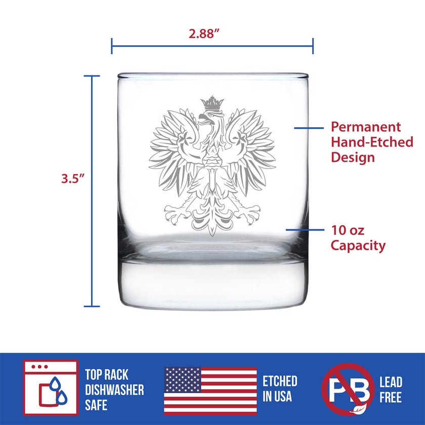 Polish Eagle - Engraved 10 oz Rocks Glass, Party Cup for Poles, Unique Poland Gifts