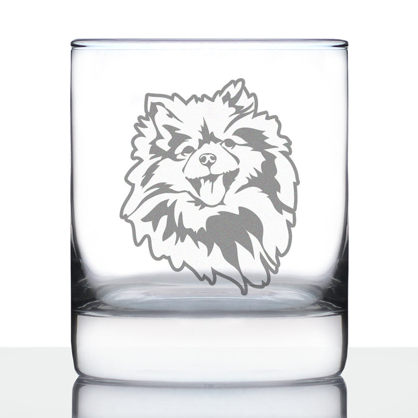 Pomeranian Face Whiskey Rocks Glass - Unique Dog Themed Decor and Gifts for Moms & Dads of Pomeranians - 10.25 Oz