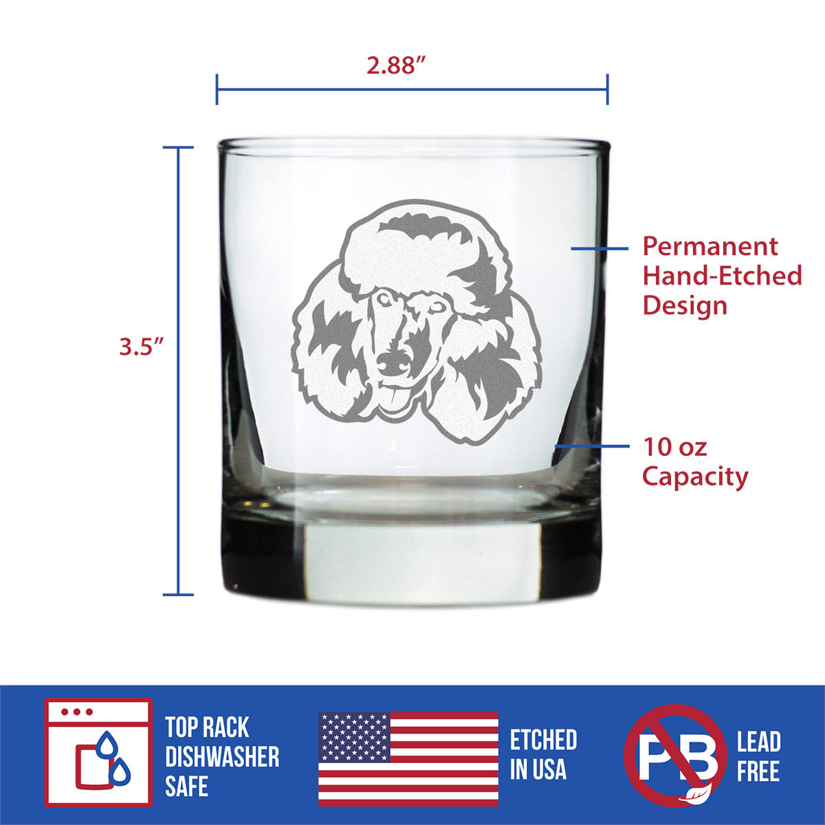 Happy Poodle - Whiskey Rocks Glass - Unique Poodle Themed Dog Gifts or Party Decor for Women and Men - 10.25 Oz