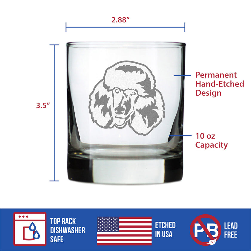 Happy Poodle - Whiskey Rocks Glass - Unique Poodle Themed Dog Gifts or Party Decor for Women and Men - 10.25 Oz