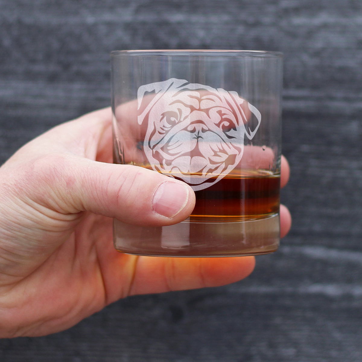 Happy Pug Whiskey Rocks Glass - Fun Dog Themed Decor and Gifts for Moms &amp; Dads of Pugs - 10.25 Oz Glasses