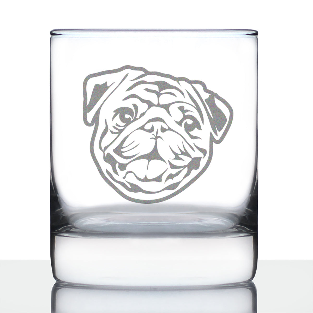 Happy Pug Whiskey Rocks Glass - Fun Dog Themed Decor and Gifts for Moms &amp; Dads of Pugs - 10.25 Oz Glasses