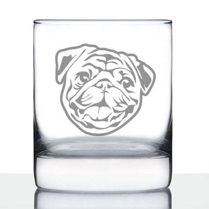 Happy Pug Whiskey Rocks Glass - Fun Dog Themed Decor and Gifts for Moms & Dads of Pugs - 10.25 Oz Glasses