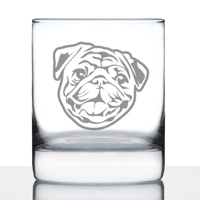Happy Pug Whiskey Rocks Glass - Fun Dog Themed Decor and Gifts for Moms & Dads of Pugs - 10.25 Oz Glasses