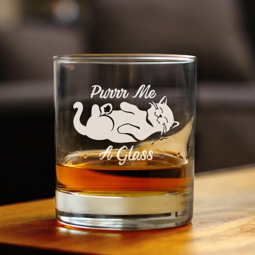 Purr Me a Glass - Funny Cat Whiskey Rocks Glass - Fun Unique Kitty Themed Decor - 10.25 Oz