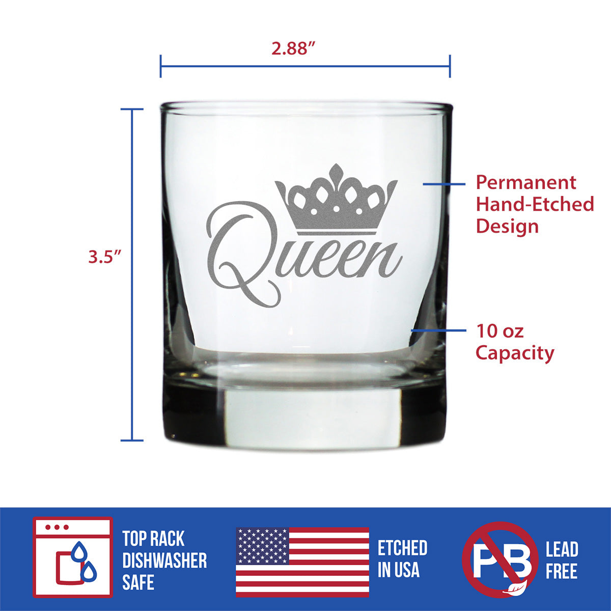 Queen - Whiskey Rocks Glass - Cute Gifts for Women Who Love Drinking Whisky &amp; Etched Sayings Decor - 10.25 oz