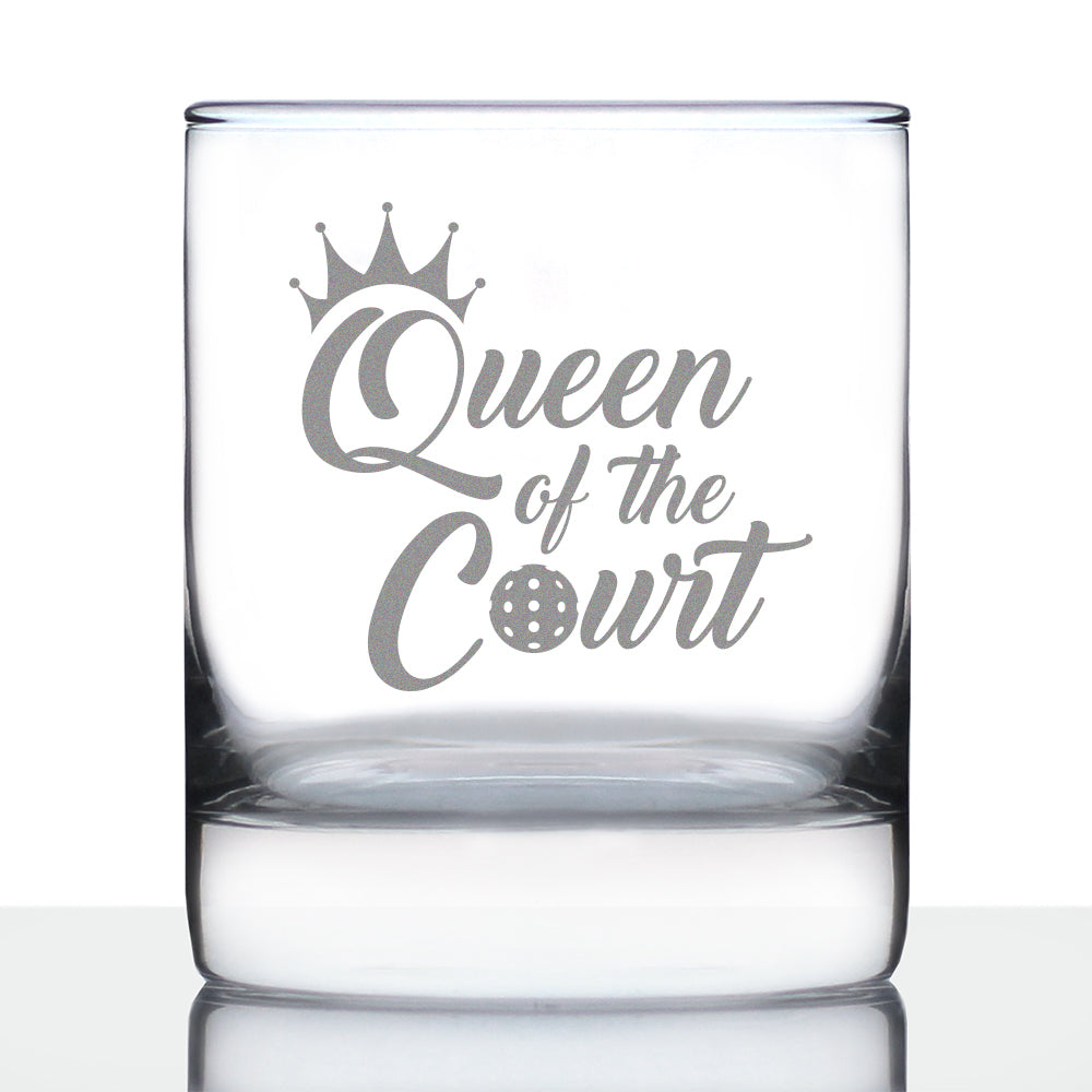 Queen of the Court - Whiskey Rocks Glass - Funny Pickleball Themed Decor and Gifts - 10.25 Oz Glasses