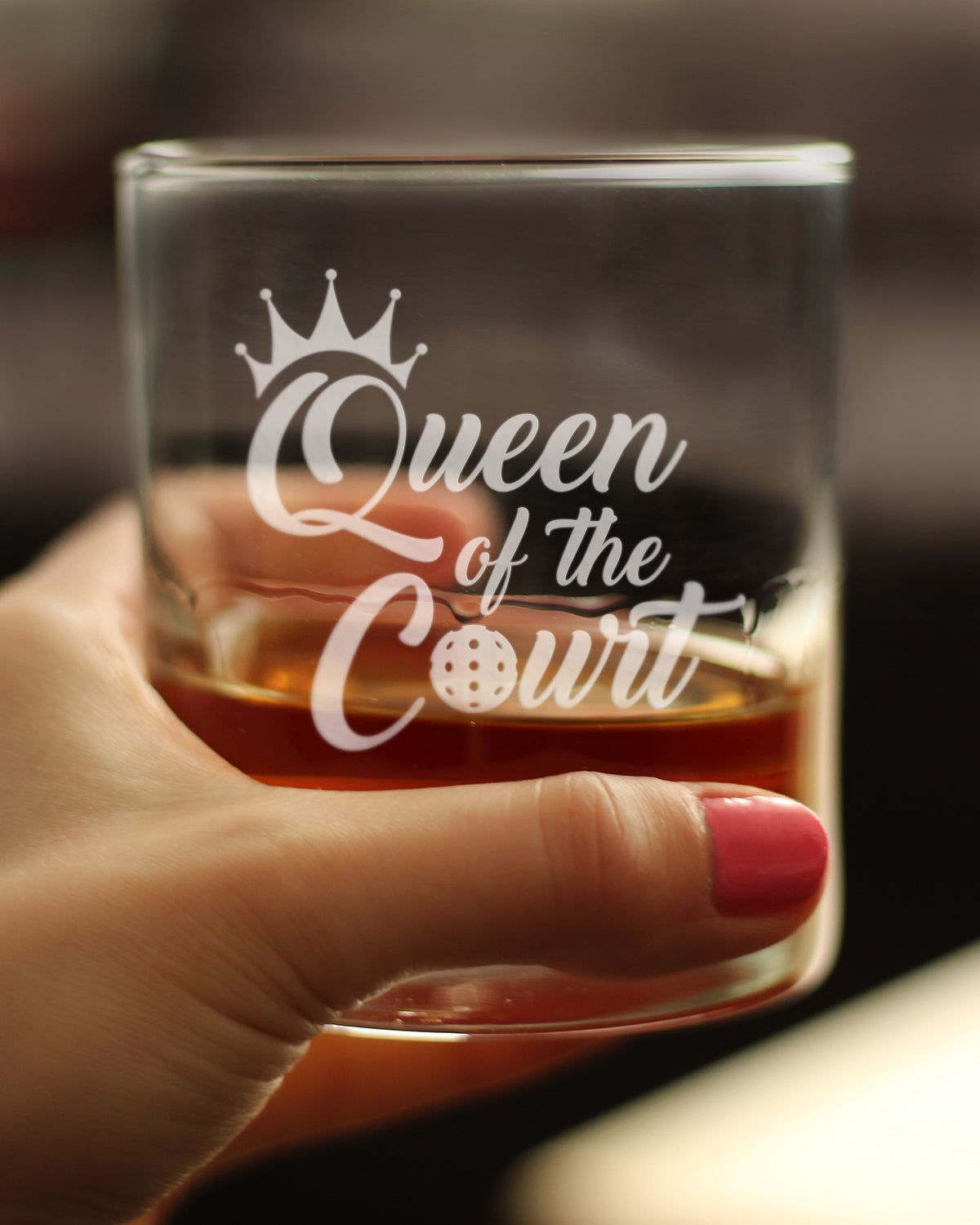 Queen of the Court - Whiskey Rocks Glass - Funny Pickleball Themed Decor and Gifts - 10.25 Oz Glasses
