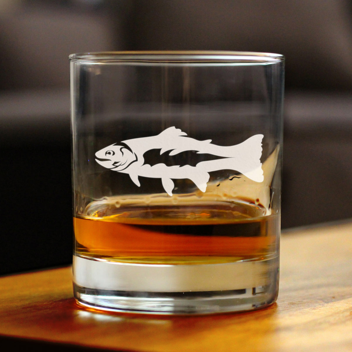 Trout - Whiskey Rocks Glass - Trout Fishing Gifts for Fisherman - Whisky Fish Tumbler &amp; Fun Lake House Decor - 10.25 oz