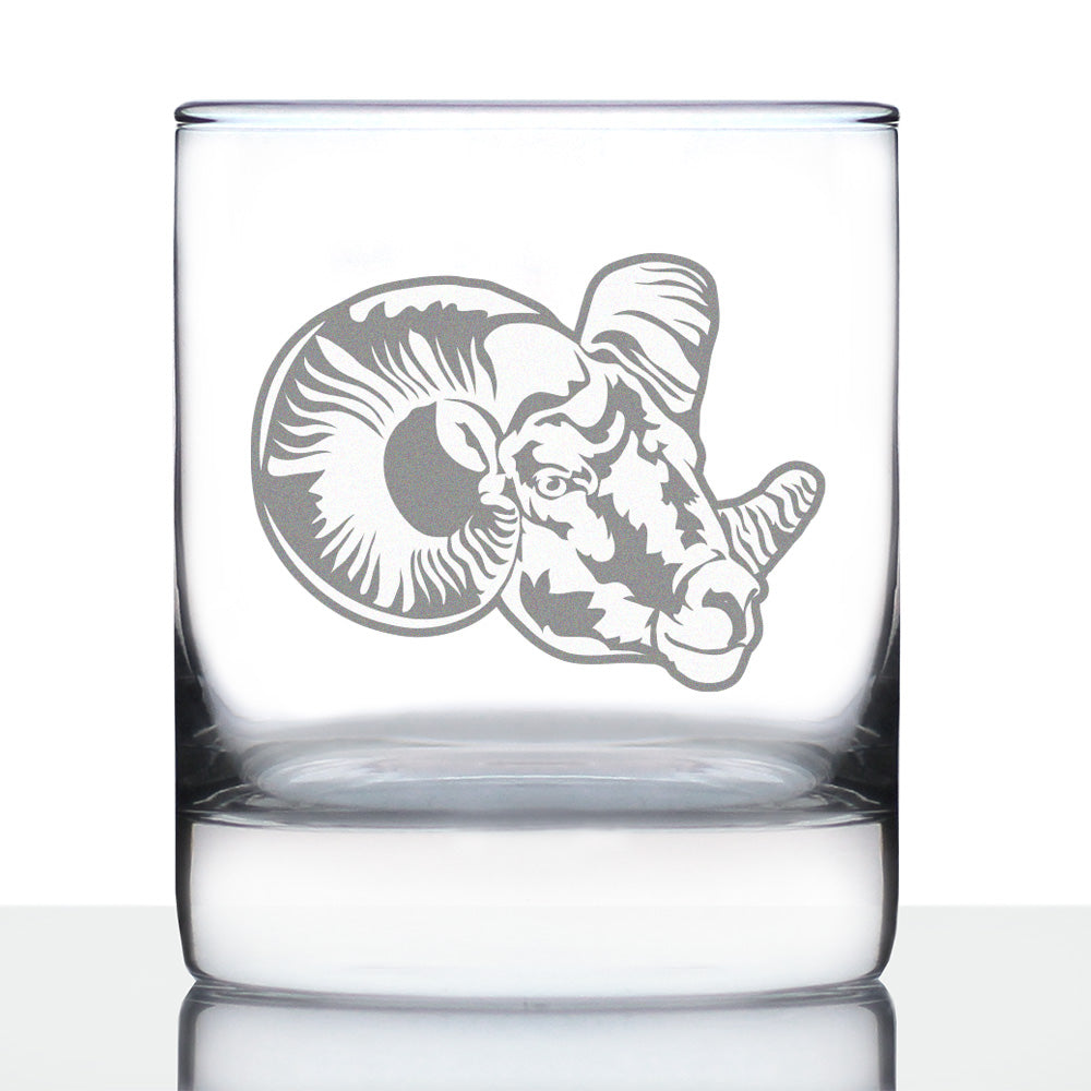 Ram Face Whiskey Rocks Glass - Bighorn Sheep Themed Decor and Gifts for Rocky Mountain Animal Lovers - 10.25 Oz Glasses