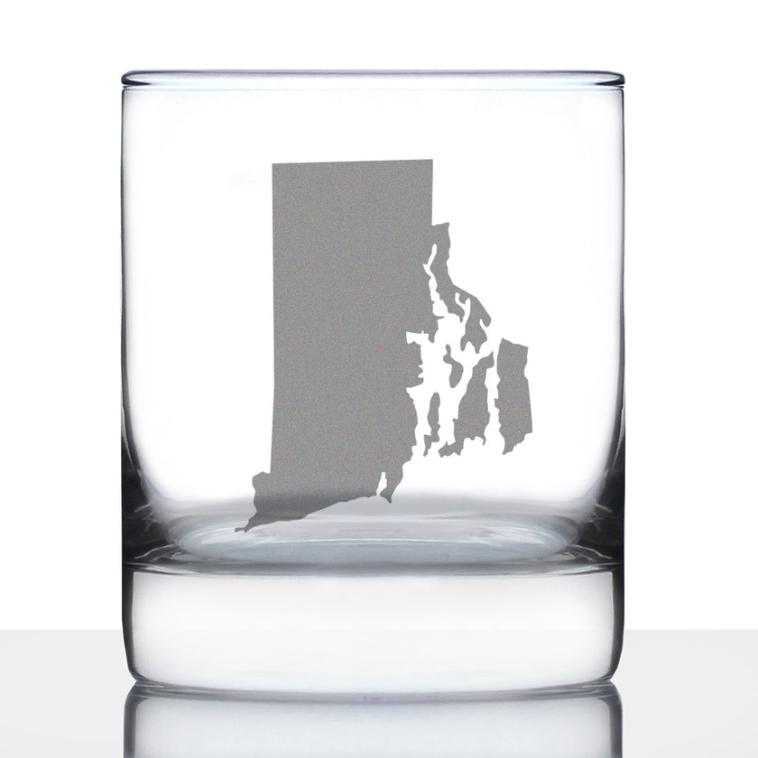 Rhode Island State Outline Whiskey Rocks Glass - State Themed Drinking Decor and Gifts for Rhode Islander Women & Men - 10.25 Oz Whisky Tumbler Glasses