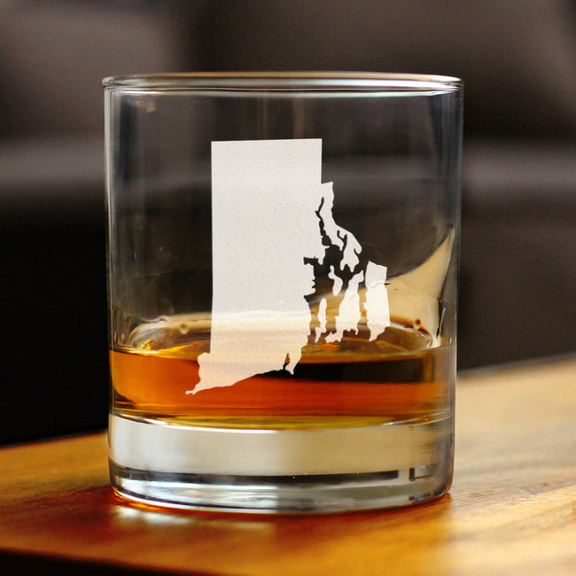 Rhode Island State Outline Whiskey Rocks Glass - State Themed Drinking Decor and Gifts for Rhode Islander Women & Men - 10.25 Oz Whisky Tumbler Glasses