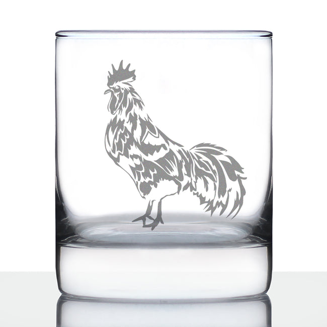 Rooster Whiskey Rocks Glass - Unique Funny Farm Animal Themed Decor and Chicken Gifts - 10.25 Oz
