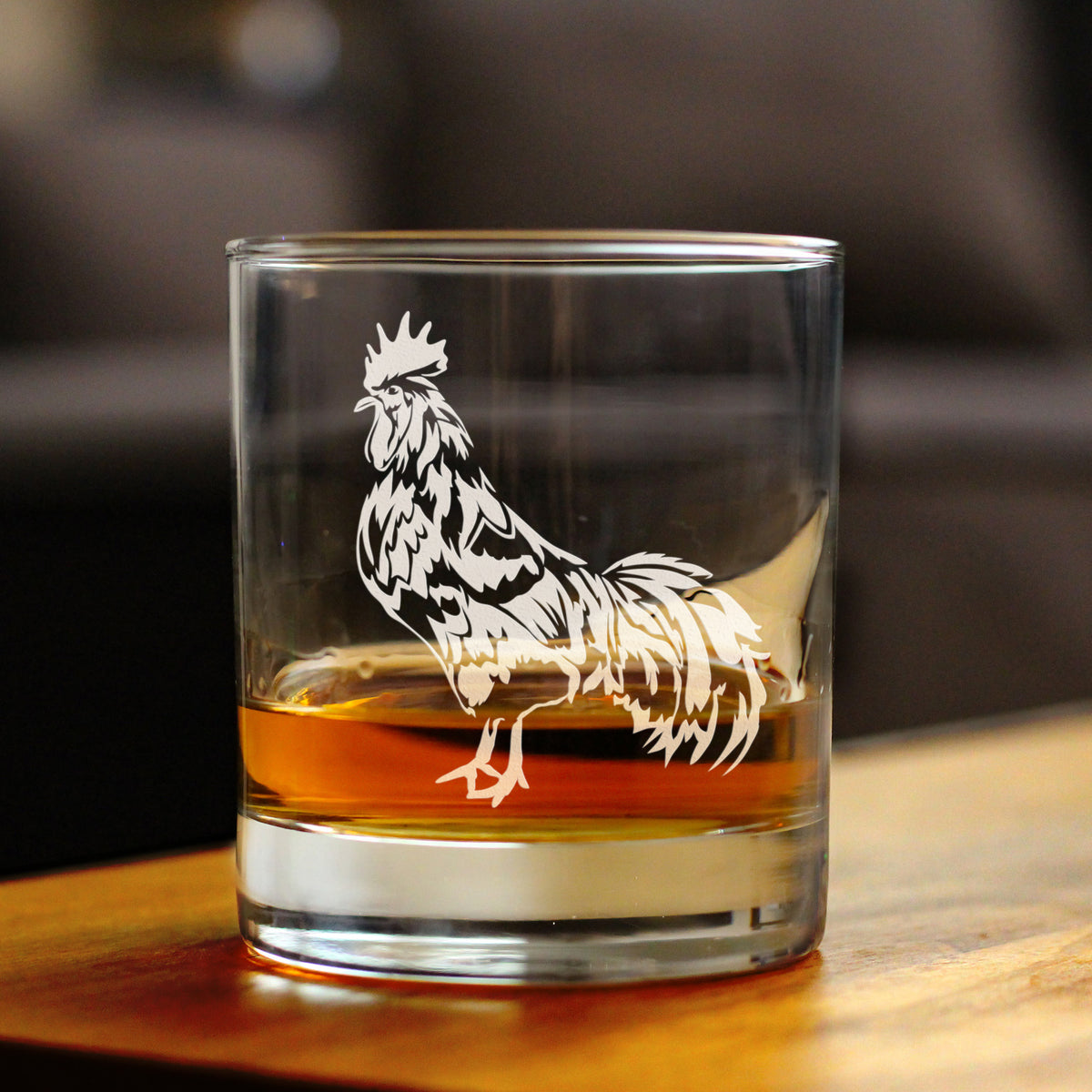 Rooster Whiskey Rocks Glass - Unique Funny Farm Animal Themed Decor and Chicken Gifts - 10.25 Oz