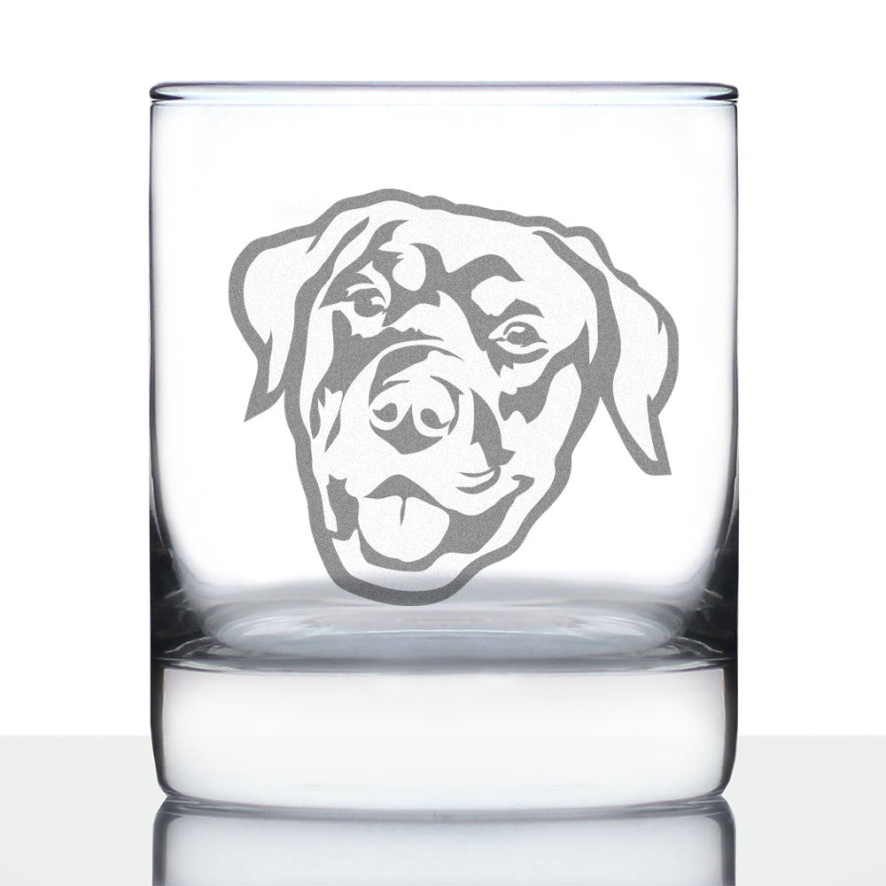 Happy Rottweiler - Whiskey Rocks Glass - Unique Rottweiler Themed Dog Gifts and Party Decor for Women and Men - 10.25 Oz