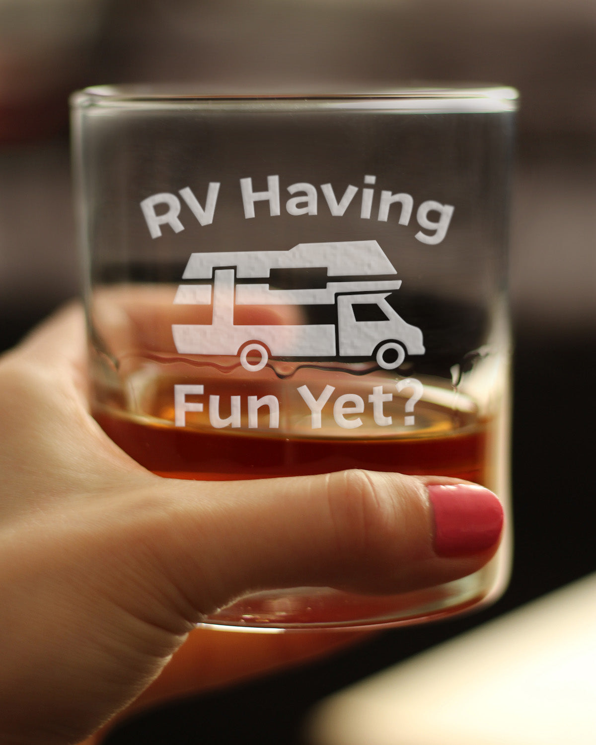 RV Having Fun Yet - Whiskey Rocks Glass - Fun RV Gifts for Men & Women Who Love Drinking Whisky & Camping Decor - 10.25 oz