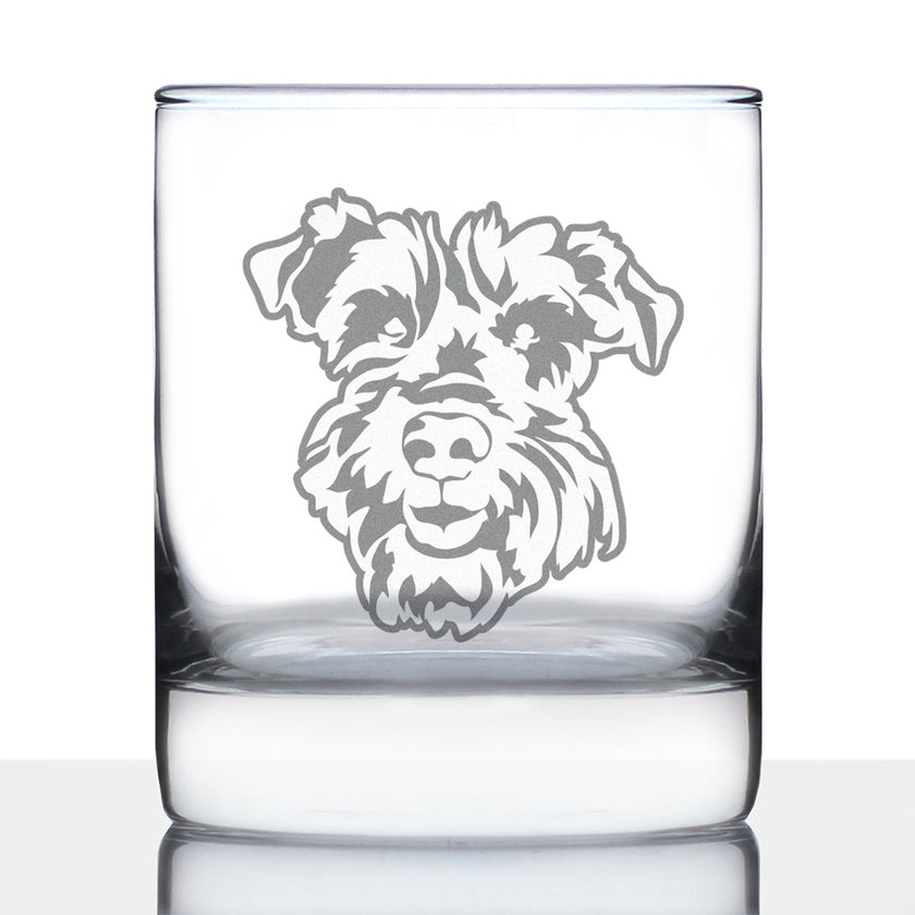 Schnauzer Face Whiskey Rocks Glass - Unique Dog Themed Decor and Gifts for Moms & Dads of Schnauzers - 10.25 Oz
