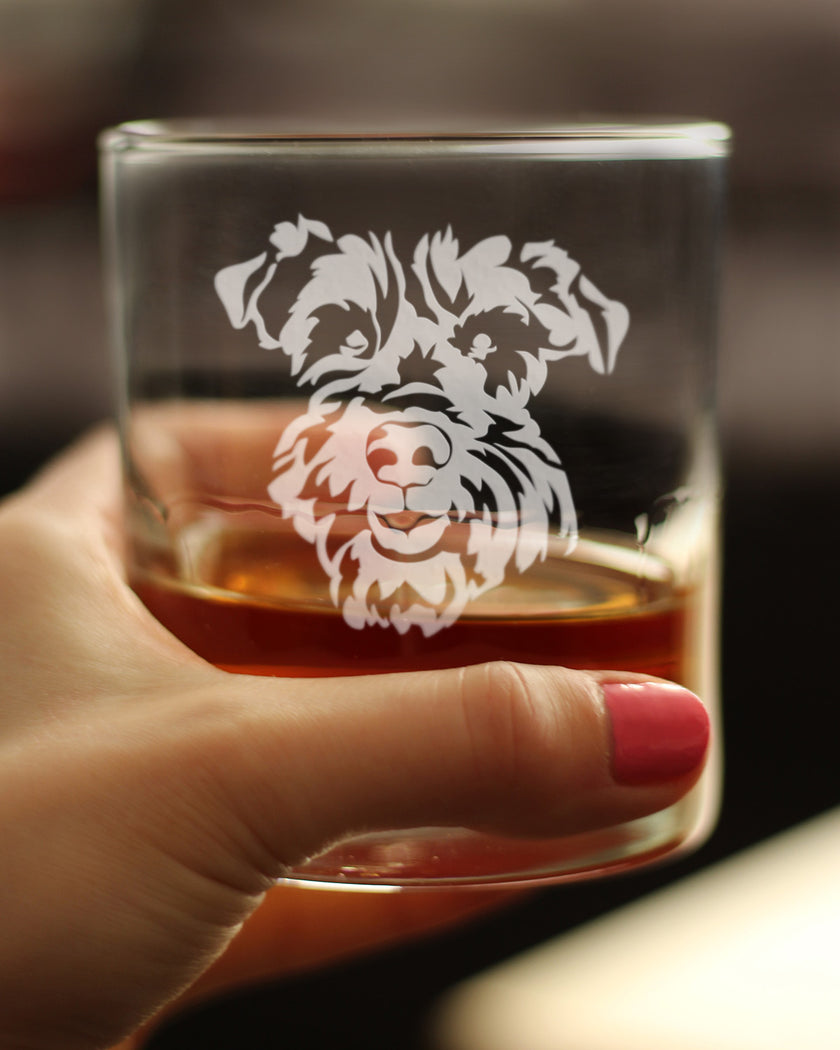 Schnauzer Face Whiskey Rocks Glass - Unique Dog Themed Decor and Gifts for Moms & Dads of Schnauzers - 10.25 Oz