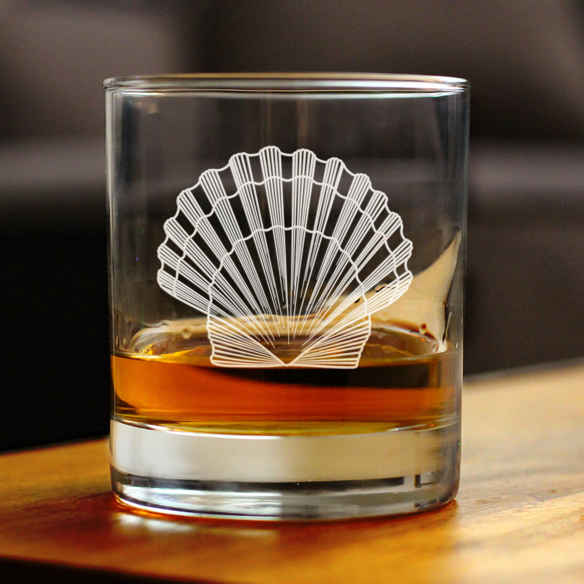 Seashell Engraved Whiskey Rocks Glass, Unique Decorative Gift for Beach House, Nautical Decor Birthday Gifts with Seashells