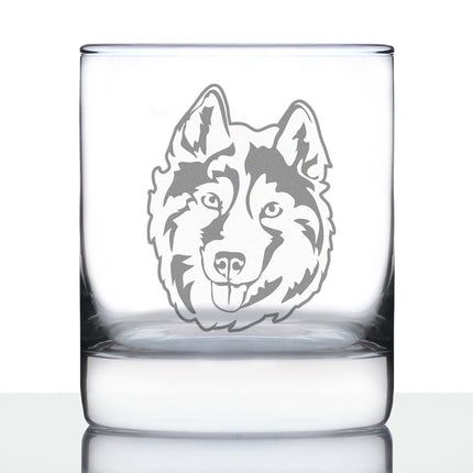 Siberian Husky Face Whiskey Rocks Glass - Unique Dog Themed Decor and Gifts for Moms & Dads of Huskies - 10.25 Oz