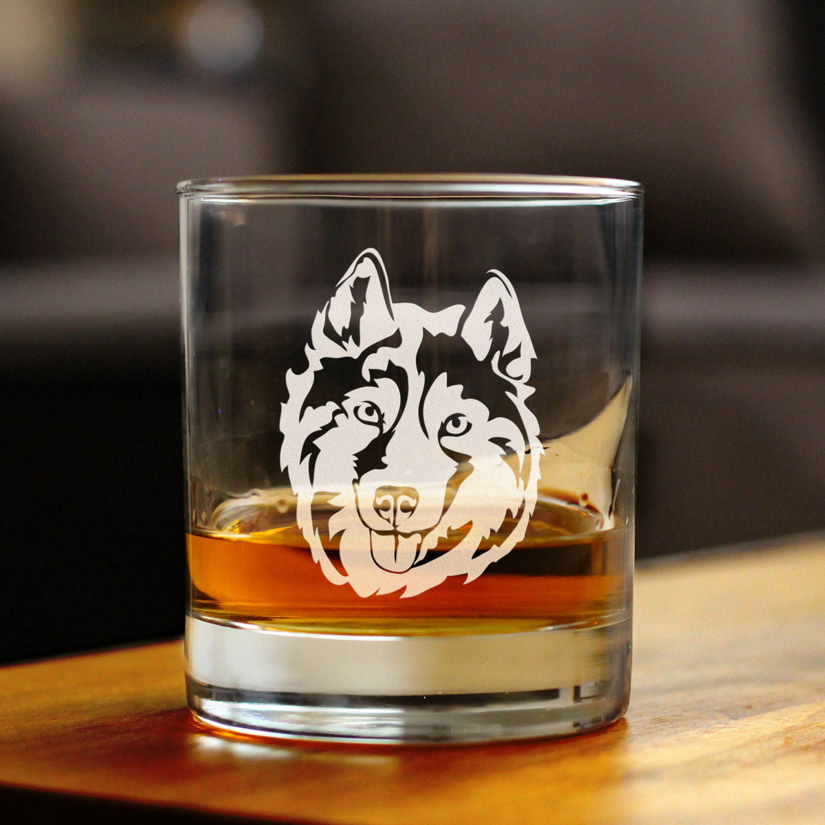 Siberian Husky Face Whiskey Rocks Glass - Unique Dog Themed Decor and Gifts for Moms &amp; Dads of Huskies - 10.25 Oz