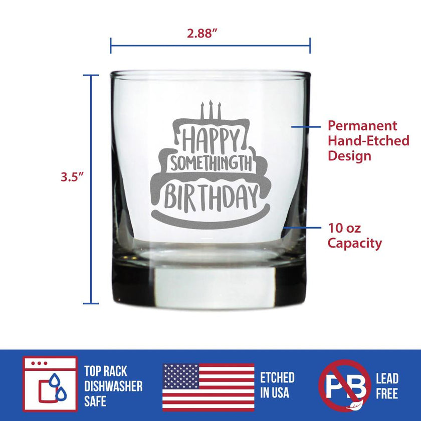 Happy Somethingth Birthday - Whiskey Rocks Glass - Funny Birthday Gifts for Women & Men Over the Hill - Whisky Tumbler