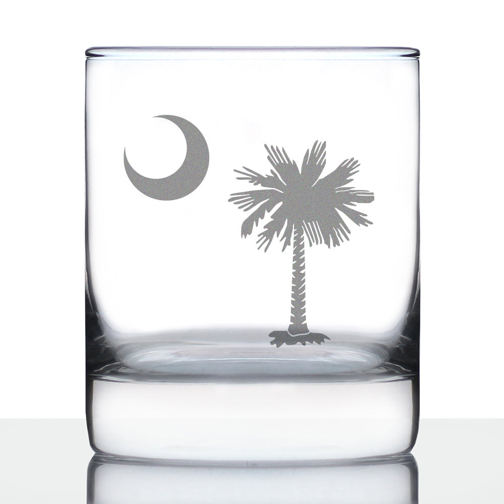 South Carolina Flag Whiskey Rocks Glass - State Themed Drinking Decor and Gifts for South Carolinian Women & Men - 10.25 Oz Whisky Tumbler Glasses
