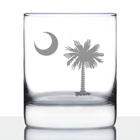South Carolina Flag Whiskey Rocks Glass - State Themed Drinking Decor and Gifts for South Carolinian Women & Men - 10.25 Oz Whisky Tumbler Glasses