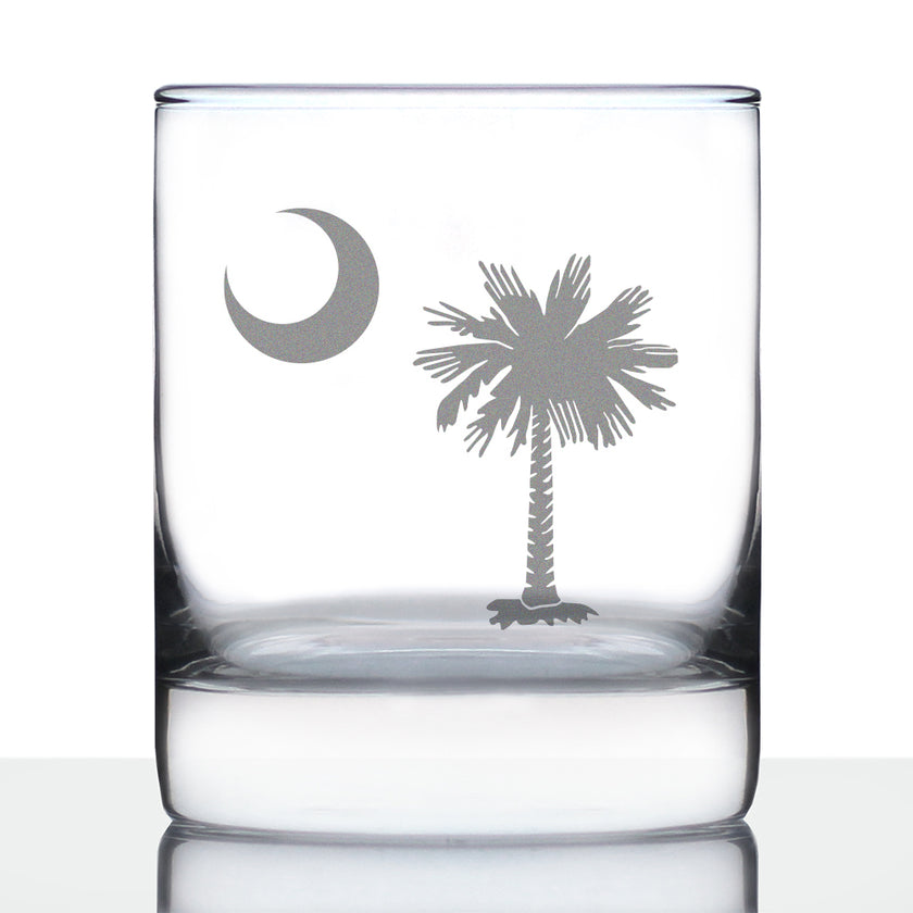 South Carolina Flag Whiskey Rocks Glass - State Themed Drinking Decor and Gifts for South Carolinian Women & Men - 10.25 Oz Whisky Tumbler Glasses