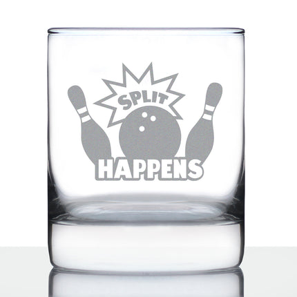 Split Happens Whiskey Rocks Glass - Funny Bowling Themed Gifts and Décor for Bowlers - 10.25 Oz Glass